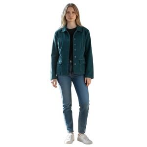 Talbots Petites Womens 14P Teal Blue Corduroy Blazer Jacket Stretch Button Front